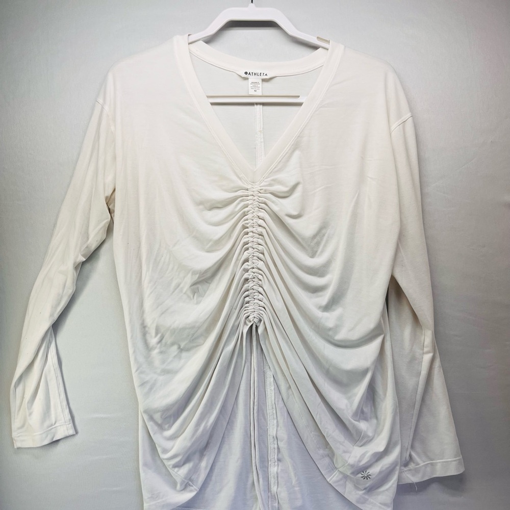 Athleta‎ Cream Ruched V-Neck Long Sleeve Top